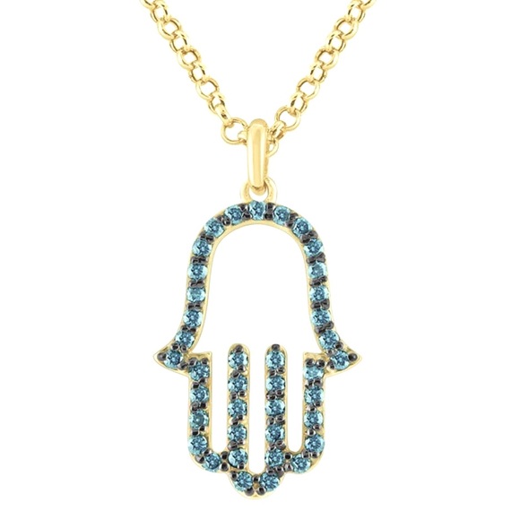 KC Designs 14k and Blue Diamond Hamsa Pendant - Picture 1 of 5
